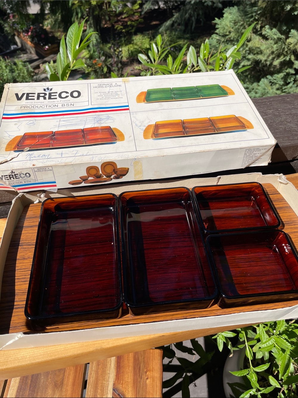 Vereco Amber Glass Divided Serving Tray Set